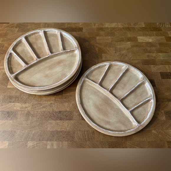 Set Of 4 Japan Sushi Or Fondue Ceramic Dinner Plates Vintage style - Picture 1 of 8